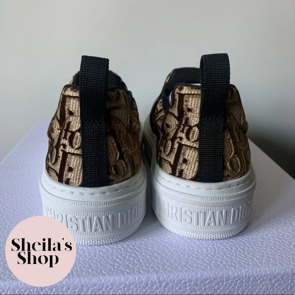 NIB Christian Dior Solar Bronze Velvet Oblique Logo Slip On Sneakers Size 36.5 - Picture 4 of 10